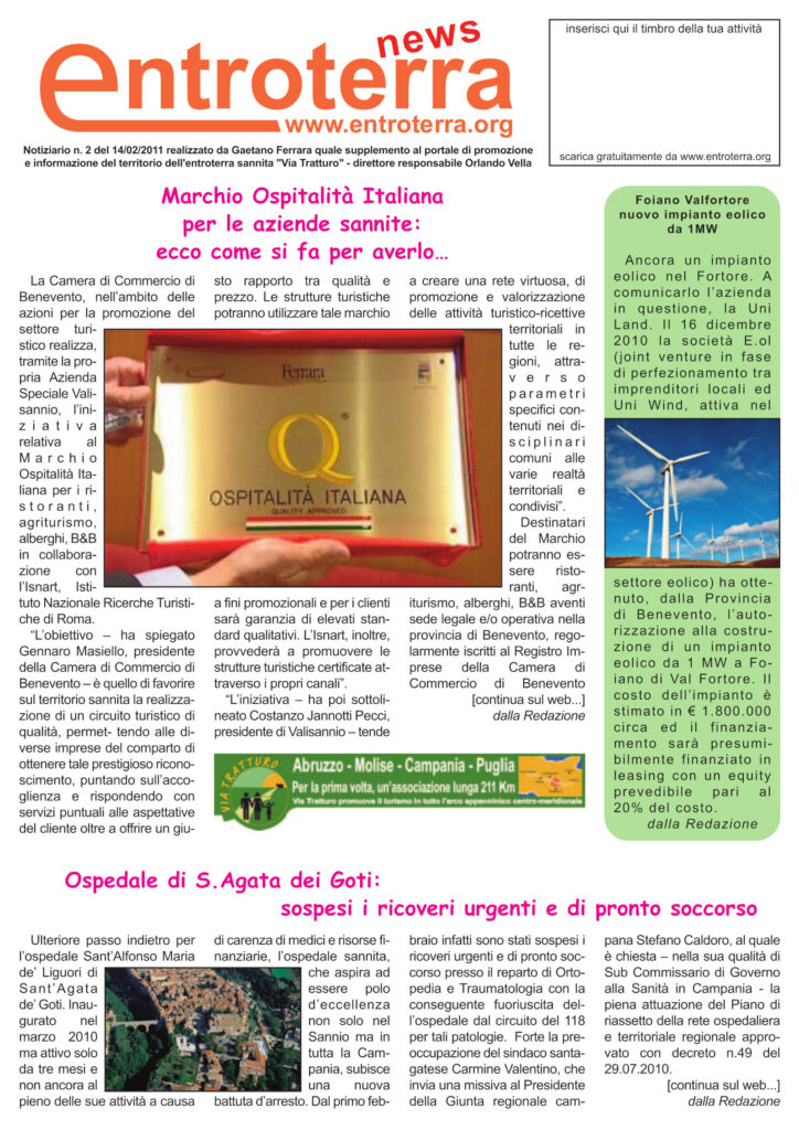 Copertina del notiziario Entroterra News – n. 2 - 2011