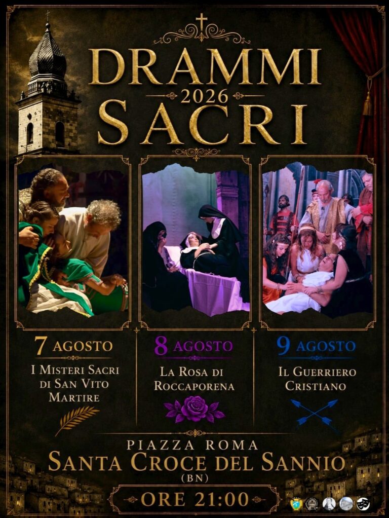 Locandina drammi sacri a Santa Croce del Sannio del 7, 8 e 9 agosto 2026